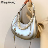 Weiyinxing Woman Bag Pu Hobo Bagute Bags For Woman High Quality Brand Clutches Purse Pearl Half Moon Crossbody Bag Femal Handbag