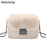 Weiyinxing YIDE Faux Rabbit Fur Bag Women Chain Crossbody Bag Shoulder Handbag Purse Mini Brand Designer Handbags Fashion Winter New