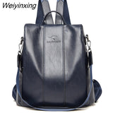 Weiyinxing leather backpack women vintage shoulder bag ladies high capacity travel backpack school bags girls mochila feminina