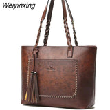 Weiyinxing Capacity Causal Shoulder Bags for Women 2023 Fall Leather Fringe Purse Handbags Retro Tassel Shopper Tote