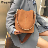 Weiyinxing Bucket Bag Women Nubuck Leather Shoulder Bag Large Capacity Crossbody Bag 2023 Fashion Lady Handle Bag Wild Bag