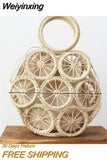 Weiyinxing Straw Bag Rattan Woven Round Tassel Handbag For Women Large Capacity Shoulder Tote Purse Ladies Holiday Wood Handle Bag