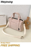 Weiyinxing Corduroy Shoulder Bag Women Vintage Shopping Bags Zipper Girls Student Bookbag Handbags Casual Tote With Outside Pocket