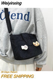 Weiyinxing Winter Fashion Women Bags Corduroy Mini Phone Pouch Classic Messenger Bag Solid Color Simple Shopping Crossbody Pack