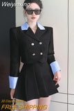 Weiyinxing Quality Fashion Elegant Office Lady 2 Piece Sets Women Outfit Blazer Coat Crop Top + Skirt Set Korean Sweet Two Piece Suits