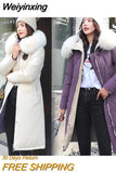 Weiyinxing Winter Hooded Parkas Big Fur Collar Padded Long Down Cotton Jacket Warm Wear Both Sides Puffer Snow Overcoat