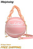 Weiyinxing women pu leather basketball bag 2023 new ball purses for teenagers circular shoulder bags female crossbody chain bag