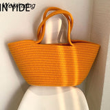 Weiyinxing Straw Bag for Women 2023 Trend Cotton Rope Designer Purses and Handbags Girls Casual Open Weave Beach Carrycot Totes Bags