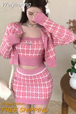 Weiyinxing Three Piece Set Women Sweater Cardigan + Camisole + Skirt Sets Fashion Knit 3pcs Suits Ensemble Femme Conjuntos Feminino