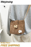 Weiyinxing Winter Fashion Women Bags Corduroy Mini Phone Pouch Classic Messenger Bag Solid Color Simple Shopping Crossbody Pack