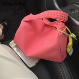 Weiyinxing Female Simple Boston Bag Ladies Fashion Niche Pillow Bag Women’s Split Leather Square Shoulder Underarm Bag Mini Handbag