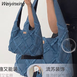 Weiyinxing Tassel Denim Canvas Bag Women Bag Large Capacity Casual Tote Bag Shoulder Bag Shopping Storage Bag Tote Bag Suede