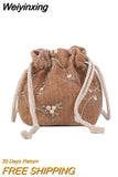 Weiyinxing Small Shoulder Bags Women Beach Straw Woven Flower Embroidery Bags Ladies Lace Crossbody Handbags for Travel