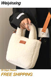 Weiyinxing Lamb Wool Women's Small Bucket Bags Winter Fashion Ladies Plush Shoulder Crossbody Bag Soft Furry Purse Female Handbags