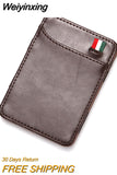 Weiyinxing Fashion Solid Mini Leather Magic Wallet Men Small Money Clips Bank Credit Card Purse ID Cash Holder For Man