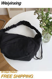 Weiyinxing High Capacity Shoulder Bag Nylon Large Dumpling Bags Pleated Shoulder Strap Handbags Ruched Trendy Purse With Zipper