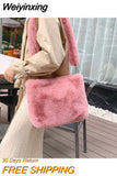 Weiyinxing Fur Handbags for Women Soft Plush Large Capacity Female Shopping Bags Simple Furry Ladies Messenger Bags Casual Tote Purse