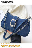 Weiyinxing Designer Women Denim Bags Casual Shoulder Underarm Bag Fashion Luxury Chain Crossbody Bag Simple Handbags Trend Tote Purse