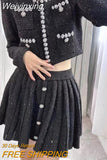 Weiyinxing outfits for women 2023 Two Piece Set knitwears cardigan tops Pleated Mini short sets Casual conjuntos cortos elegantes