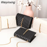 Weiyinxing New Women PU Leather Trend Lingge Crossbody Bag Fashion V Pattern Lattice Small Shoulder Bag White Black