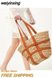 weiyinxing Large Rattan Basket Bag Designer Wicker Women Shoulder Bags Luxury Straw Handbag Summer Beach Big Shopper Purse Bali Sac