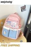 weiyinxing Kawaii Multi-pocket Women Backpack Fashion Mesh Shoulder Travel Mochila Female Preppy Schoolbag Badge Bookbag Girls Cute