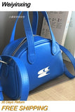 Weiyinxing Design Women Boston Shoulder Bags Klein Blue Ladies Small Crossbody Bag Simple Retro Female Mini Tote Purse Handbags