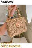 Weiyinxing Women's Fashion Chain Box Crossbody Bag Rattan Straw Woven Shoulder Bag Female Summer Beach Bag Portable Small Handbag Purse bag