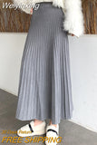 Weiyinxing Long Midi Skirts Women Elastic Waist Thicken Elegant Autumn Winter A-Line Knitwear Striped Casual Harajuku Vintage Z033