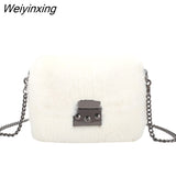 Weiyinxing YIDE Faux Rabbit Fur Bag Women Chain Crossbody Bag Shoulder Handbag Purse Mini Brand Designer Handbags Fashion Winter New