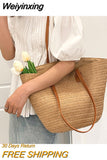 Weiyinxing Summer Handwoven Straw Beach Tote Bags for Women Vintage Female Handbag Large Capacity Basket Rattan Shoulder Bag Purse