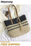 Weiyinxing Women's Bag Vintage Beach Bags Luxury Designer Straw Handbag Casual Handmade Woven Tote Large Capacity Shoulder Bag Shopper Sac