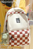 Weiyinxing Women Plaid Harajuku Backpack Girl Travel School Bag Female Laptop Lattice College Backpack Fashion Ladies Cute Book Bags