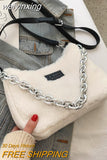 weiyinxing Stripes Small Soft Faux Fur Tote Bag for Women 2023 Winter Furry Plush Crossbody Bags Small Chain Top-handle Handbags