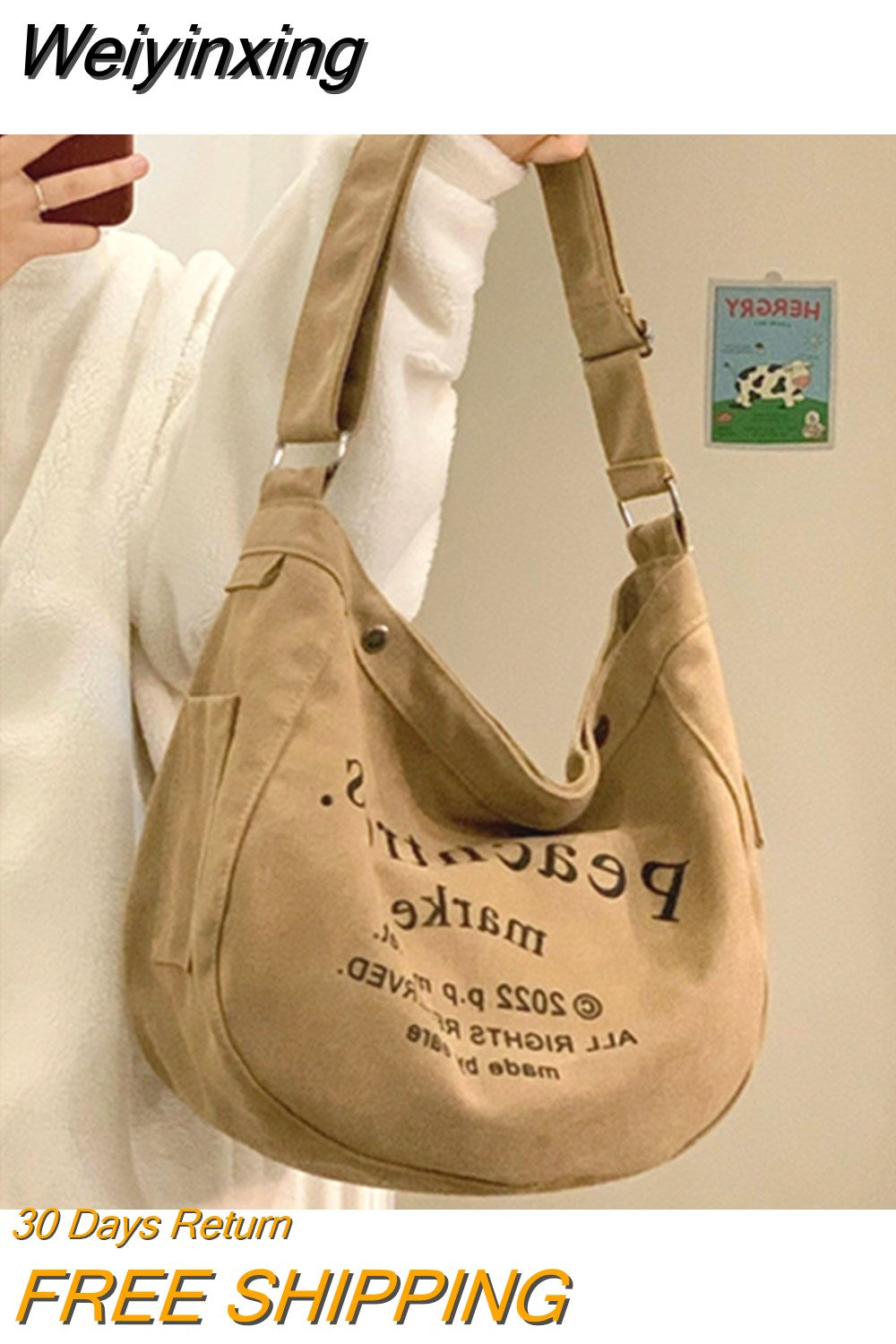 Weiyinxing One Shoulder Bag Canvas Bag College Student Class Bag Crossbody  Bag Female Bag Crossbody Small Square Bag