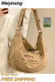 Weiyinxing Letter Pattern Women Crossbody Canvas Bag Casual Portable Ladies Shoulder Bags Large Capacity Student Class Tote Handbag