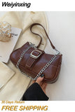 Weiyinxing Women Bags Vintage Chain Shoulder Crossbody Bag Luxury Patchwork PU Leather Small Purses Designer Trend Simple Handbags