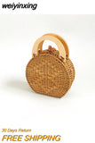 weiyinxing Round Rattan Women Handbags Wicker Woven Wooden Handle Shoulder Crossbody Bags Summer Beach Bag Small Straw Purses 2023