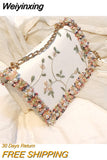 Weiyinxing Retro Crossbody Bags Chain Small Square Bag Embroidery Small Flower Pearl HandBag Women's 2023 Chain One Shoulder Bag