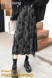 Weiyinxing Vintage Print Summer Skirts Lace Up High Waist Long Midi Skirt Corduroy Midi Length Korean Elegant Office Streetwear Z339