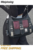 Weiyinxing Luxury Designer Handbag Vintage PU Leather Shoulder Bag Tote Women Hip Hop Messenger Bag Large Capacity Commuter Bag Female