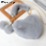 Weiyinxing Faux Fur Heart-shaped Women Small Handbags Fluffy Plush Ladies Chain Shoulder Bag Fashion Female Furry Daily Clutch Purse