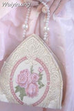 Weiyinxing Lolita Top-handle Bag for Women Elegant Gentle Embroidery Lipstick Purse Ladies Fairy Lace Handbag Floral Pearl Evening Bag