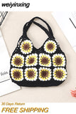 weiyinxing Sunflower Crochet Tote Bags Bohemian Granny Square Knitted Women Shoulder Bag Handmade Woven Summer Beach Handbags Small