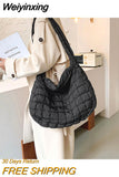 Weiyinxing Plaid Pattern Space Cotton Large Capacity Shoulder Bag Ladies Casual Handbag Quilted Crossbody Shopping Bag 2023 New