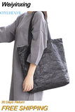 Weiyinxing Women Tote Shoulder Bag Foldable Kraft Paper Fashion Shopping Bags Leisure Handbag Purse