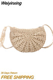 Weiyinxing Half Round Straw Bag for Women Summer Beach Rattan Shoulder Bag Zipper Woven Half Moon Crossbody Handbags Vacation Bag
