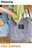 Weiyinxing Plaid Women Canvas Shopping Bags Female Thin Strap Cloth Handbags Student Girls Travel Casual Tote Large Shoulder Bag
