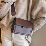 Weiyinxing Women's Crossbody Bag New Small Square Bag Trendy Fashion Casual Simple Wide Shoulder Strap Retro One Shoulder Messenger Bag