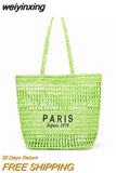 weiyinxing Hollow Straw Tote Bag Designer Letters Paper Woven Women Shoulder Bags Handmade Summer Beach Handbag Large Capacity Purse